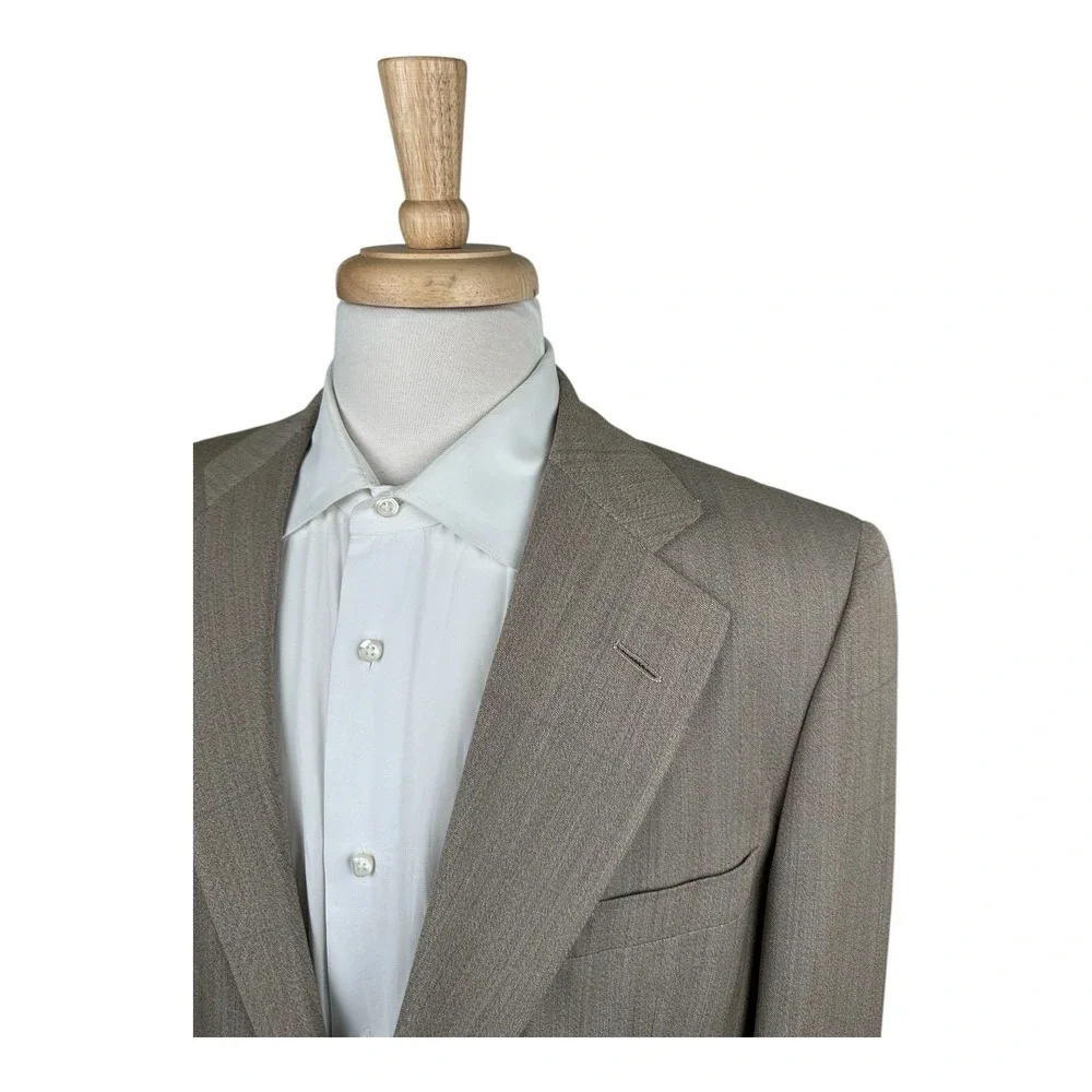 Turnbull & Asser Brown Blue Windowpane Checked Pure Wool Blazer Size 44L